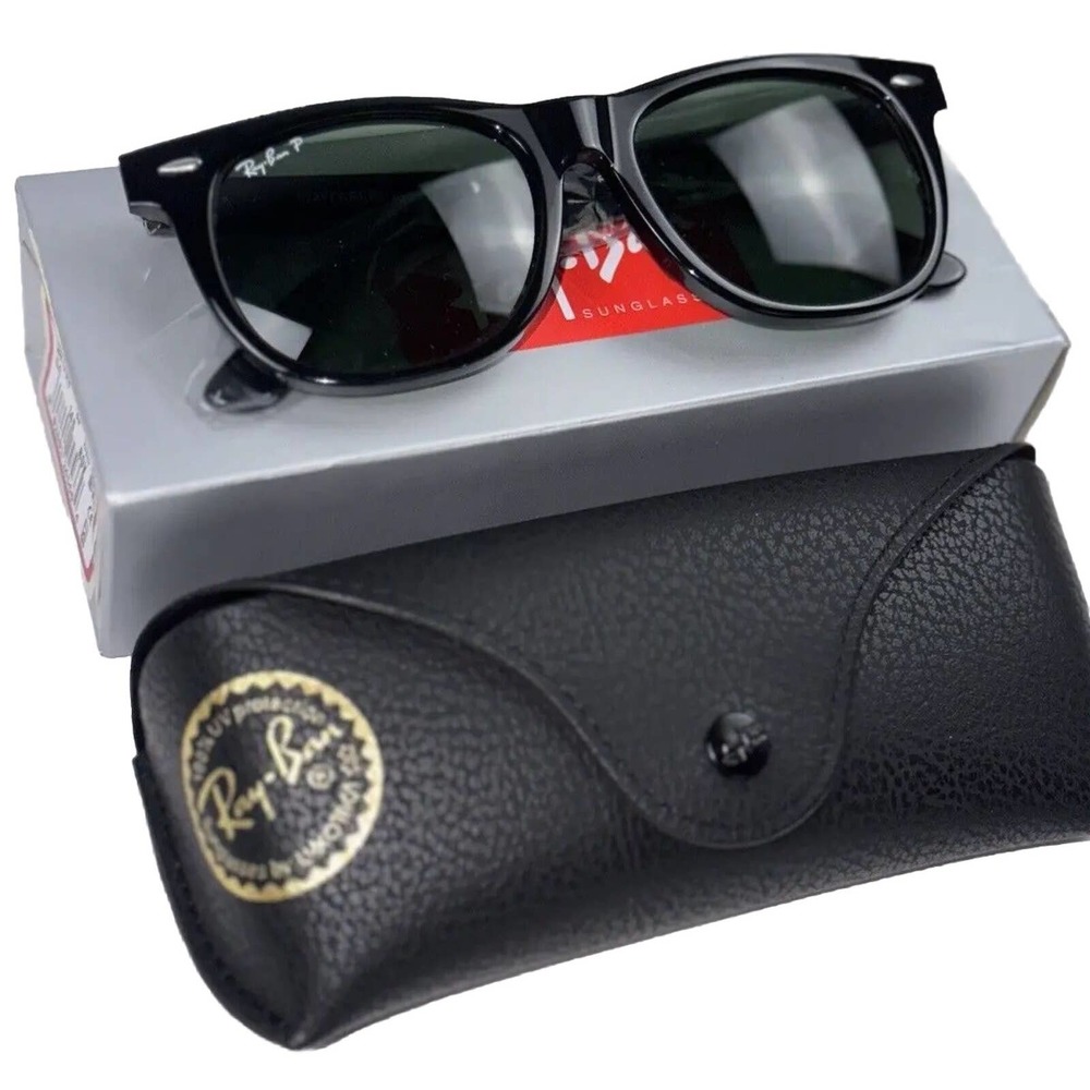 NEW Ray-Ban Wayfarer Polarized Sunglasses RB2140 Green Lens Black Brown Frame